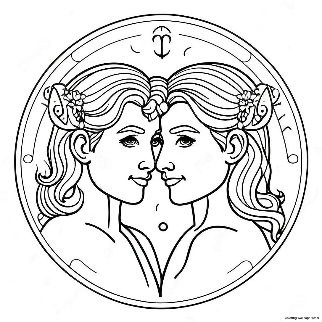 Página Para Colorear Del Signo Zodiacal Géminis 18912