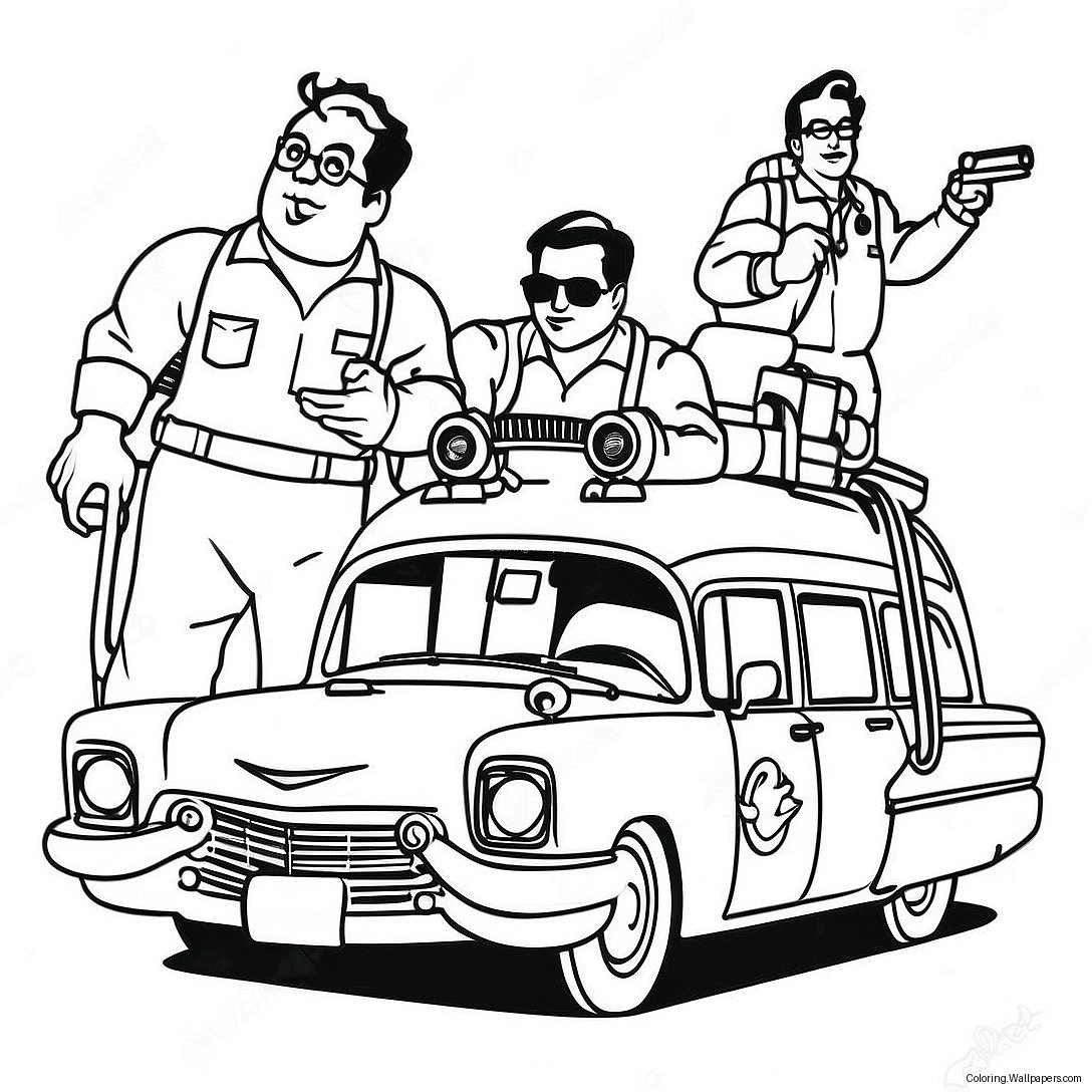 Ghostbusters Team In Ecto 1 Ausmalbild 45589