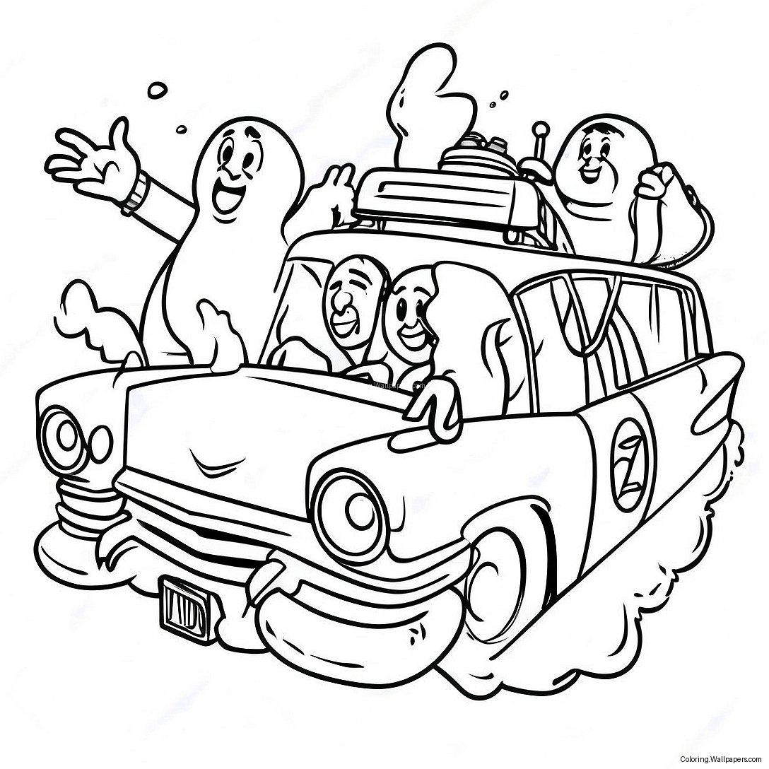 Ghostbusters Team In Ecto 1 Coloring Page 45592