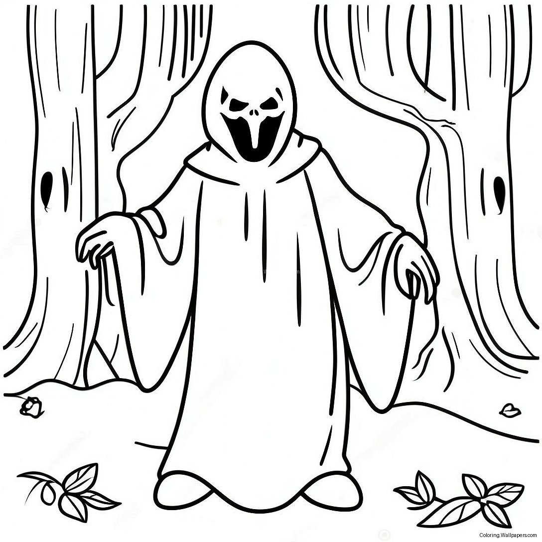 Página Para Colorear De Ghostface En Un Bosque Espeluznante 645