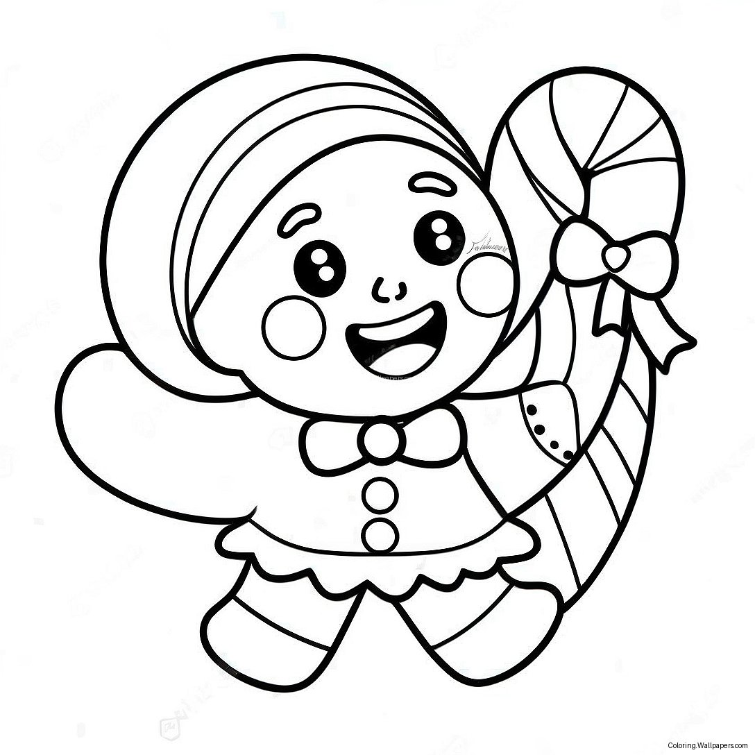 Gingerbread Girl With Candy Cane Coloring Page 29039