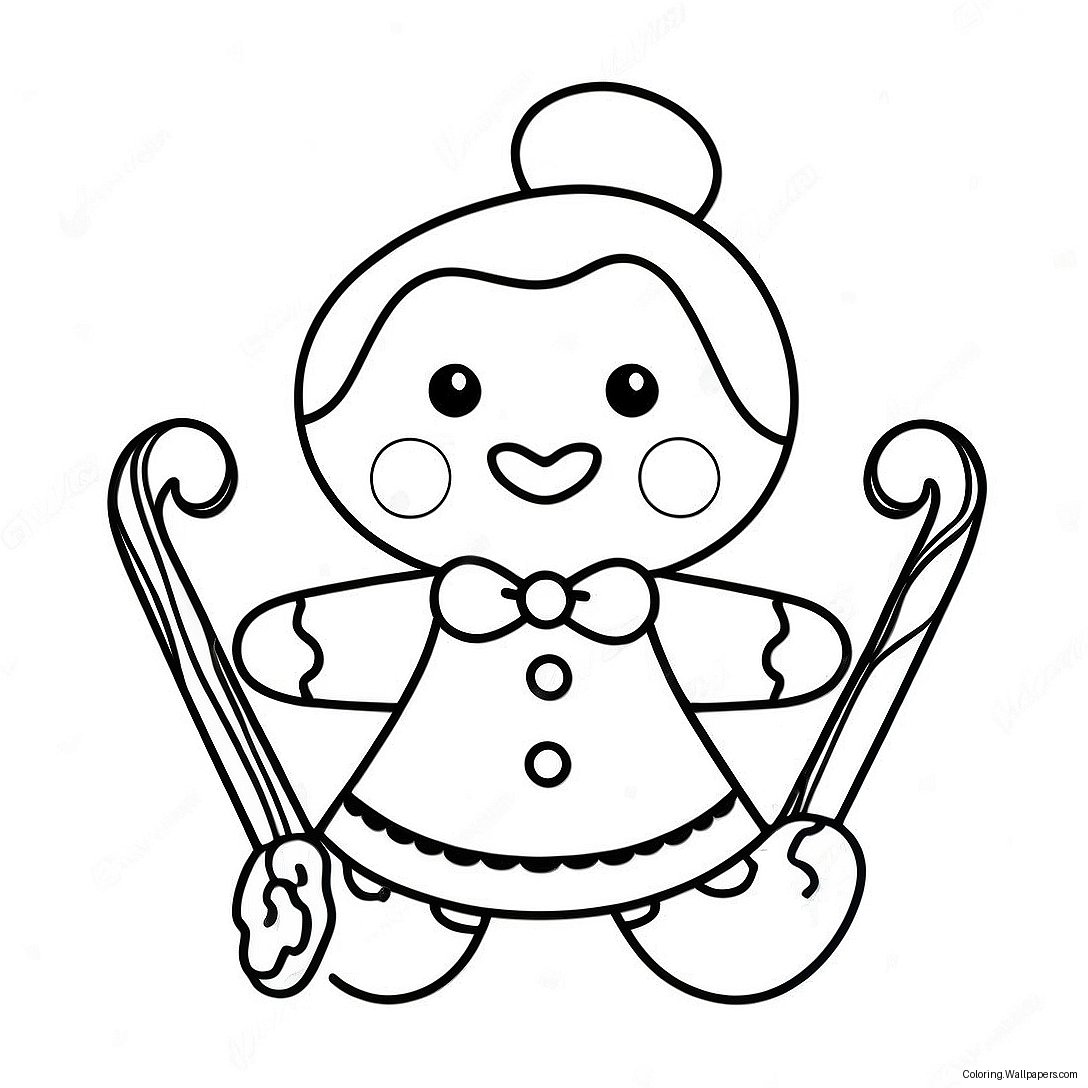 Gingerbread Girl With Candy Cane Coloring Page 29040