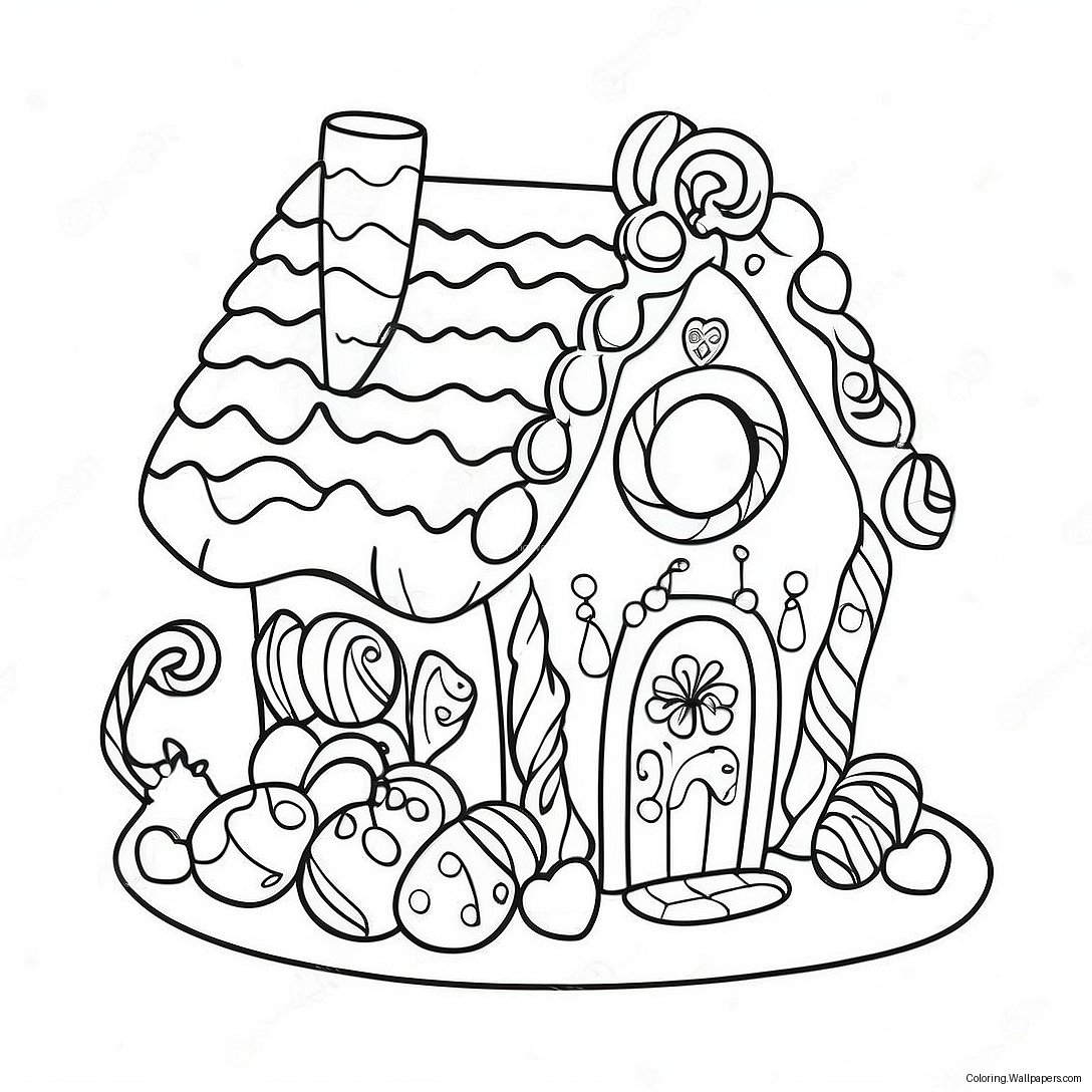 Gingerbread House With Colorful Candies Coloring Page 10866