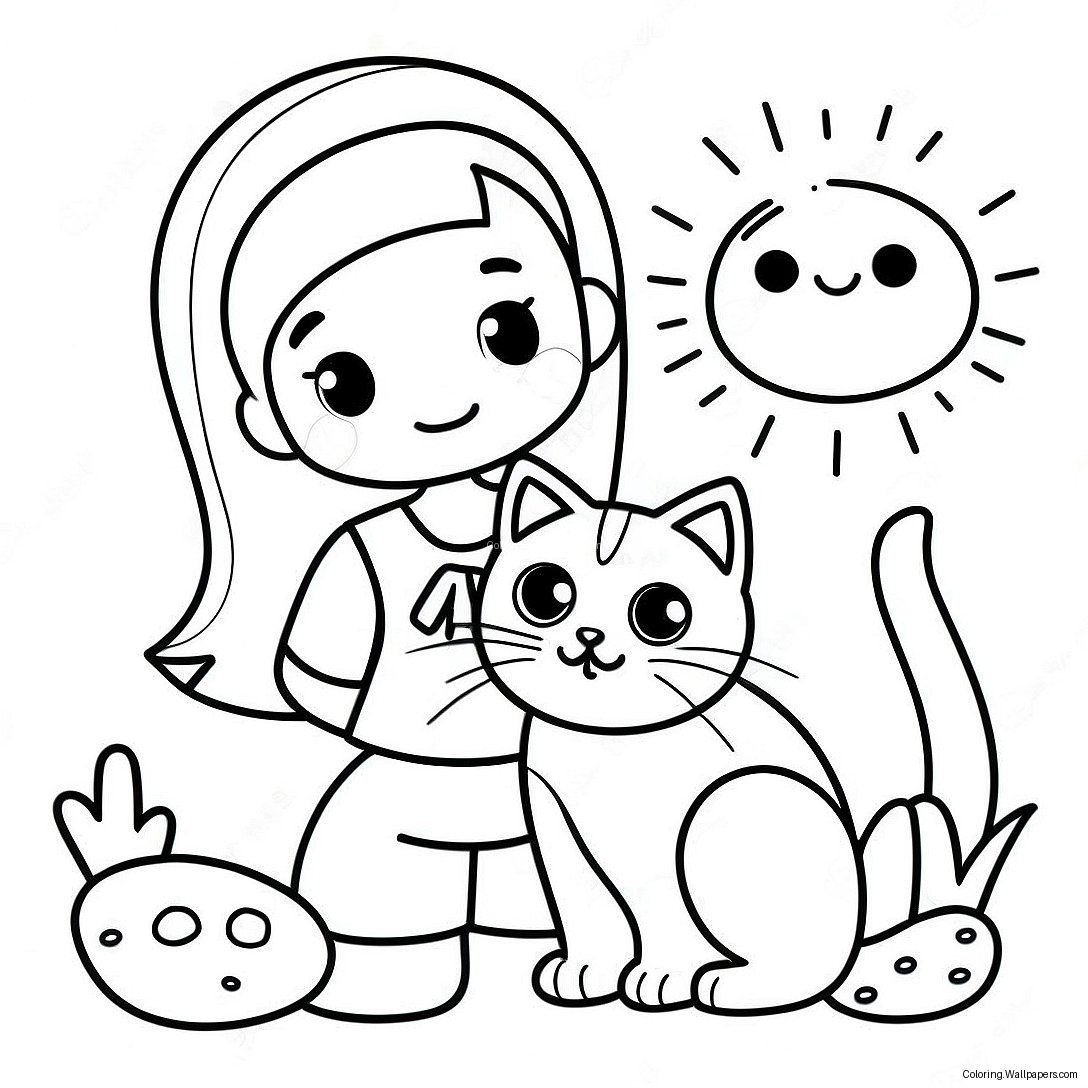 Girl With Cat Coloring Page 20974