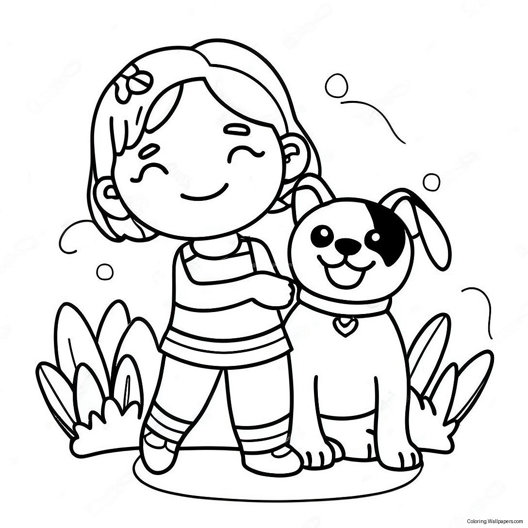 Girl With Happy Dog Coloring Page 38129