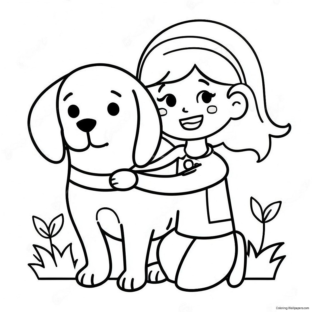 Girl With Happy Dog Coloring Page 38132