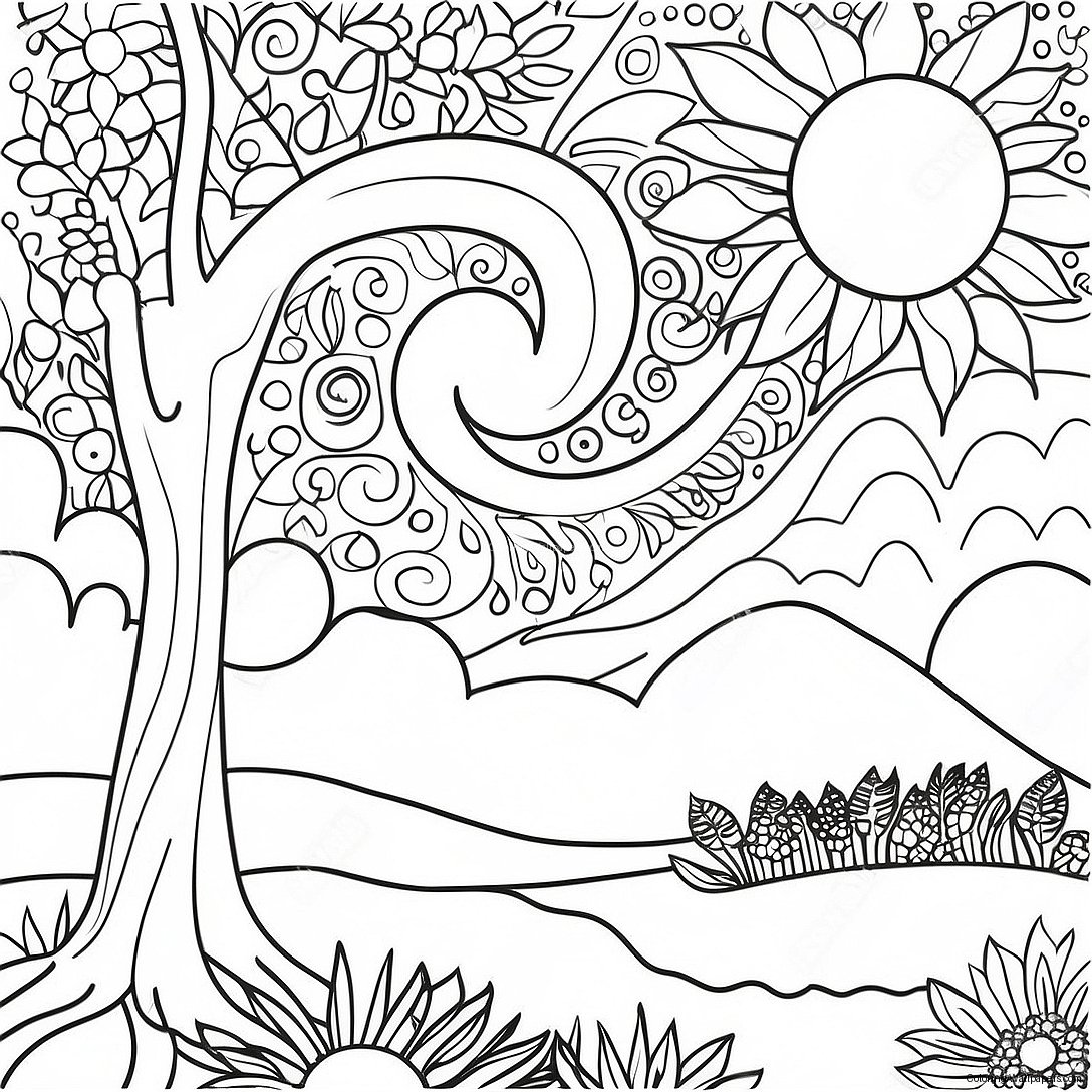 Glittery Starry Night Coloring Page 58009