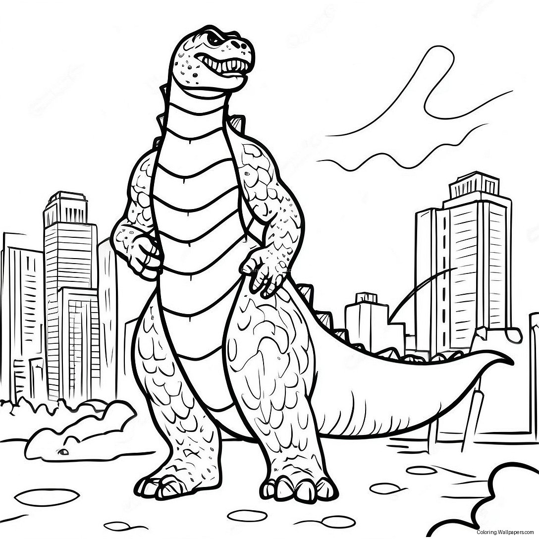 Godzilla 2000 Destroying City Coloring Page 40560