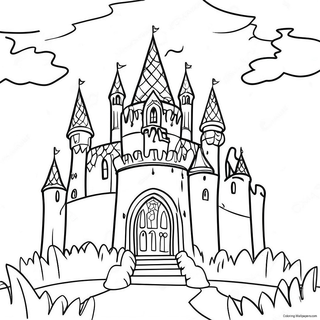 Gothic Creepy Castle Coloring Page 23357