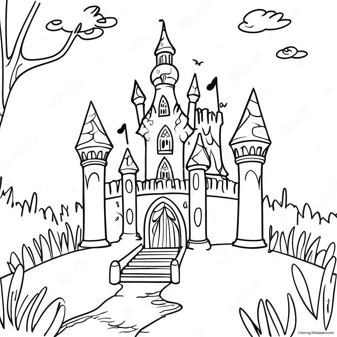 Gothic Creepy Castle Coloring Page 23358