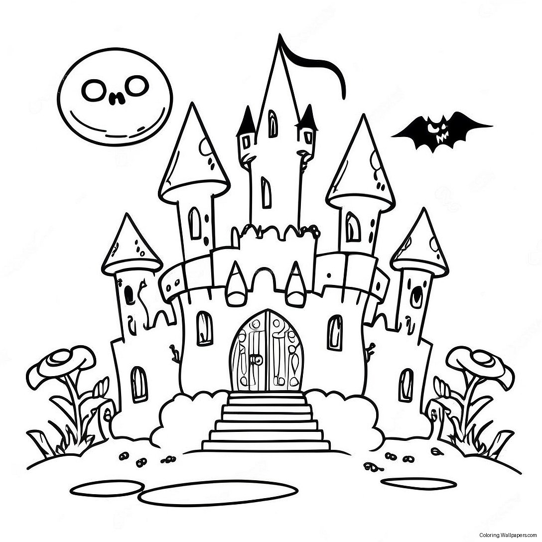 Gothic Creepy Castle Coloring Page 23360