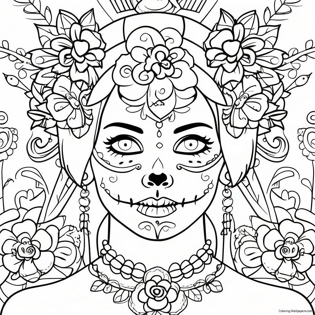 Gothic Female Sugar Skull Coloring Page 58971