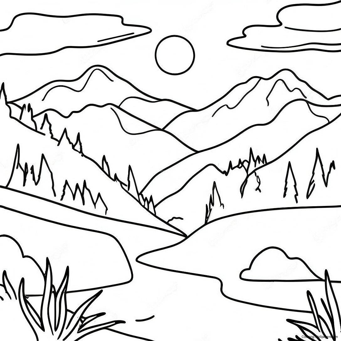 Great Smoky Mountains Scenic View Coloring Page 49861