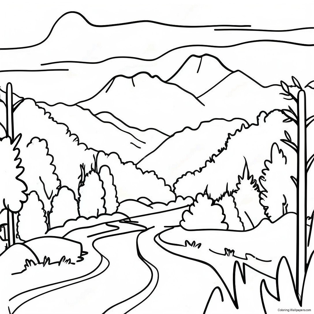 Page À Colorier Vue Scénique Des Grandes Montagnes Fumantes 49864