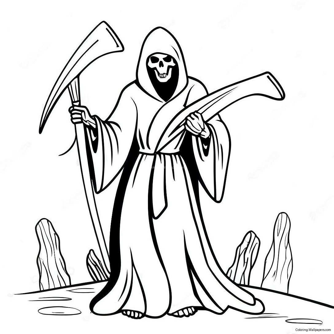 Grim Reaper With Scythe Coloring Page 31755