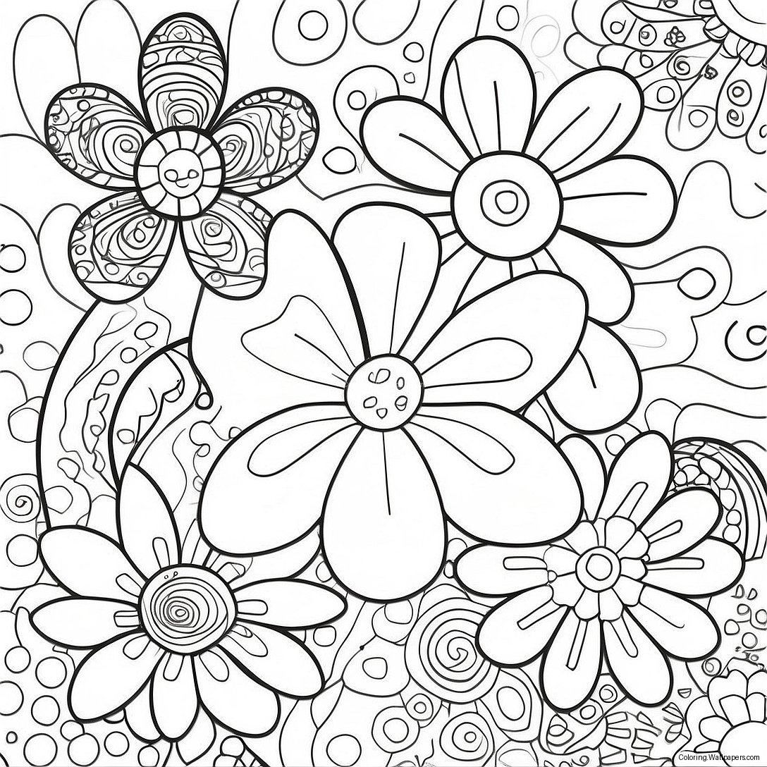 Groovy Flower Power Coloring Page 18899