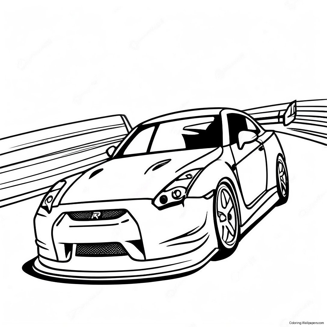 Gtr R35 Racing On The Track Coloring Page 32444