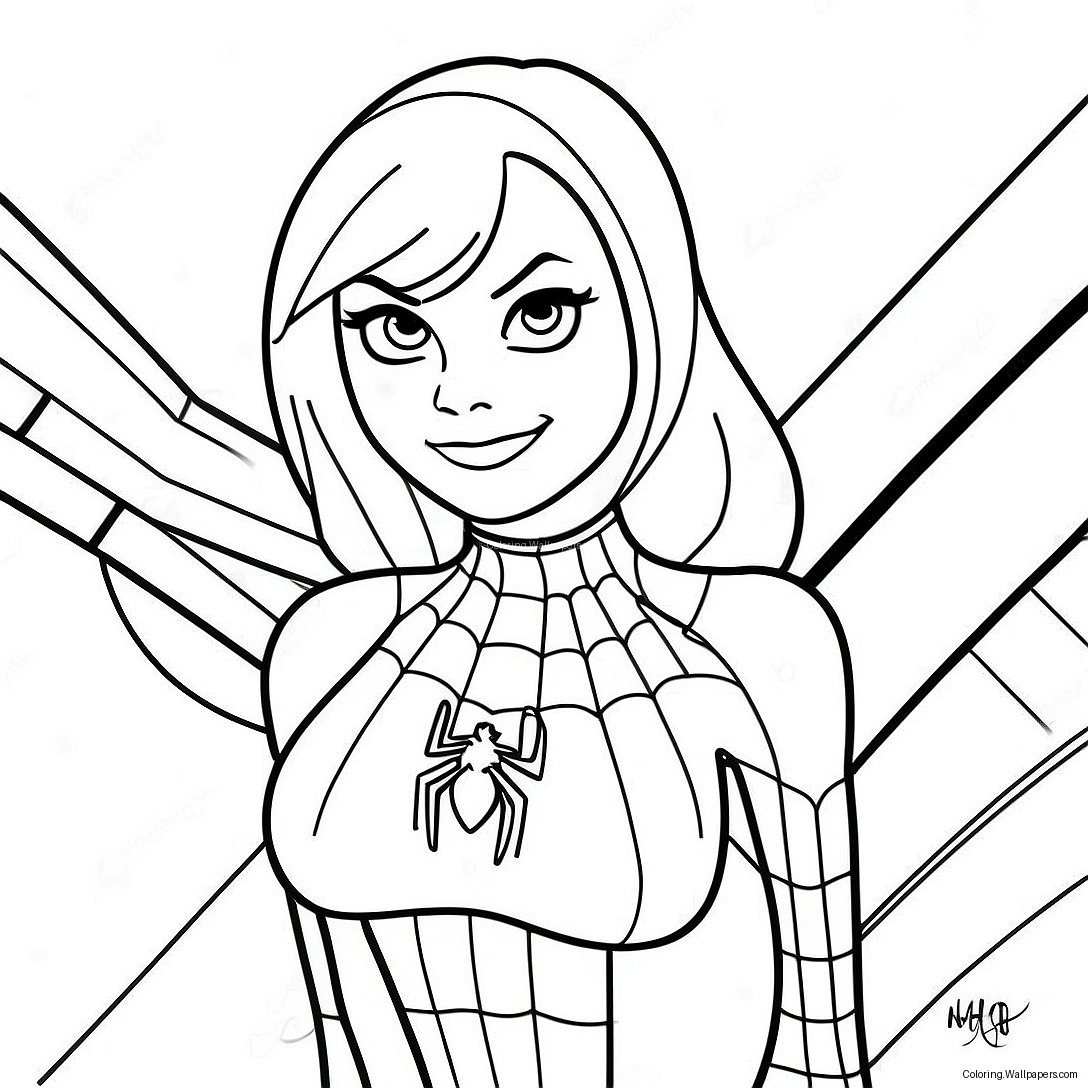 Gwen Stacy Com Fantasia De Homem-Aranha Página Para Colorir 16531