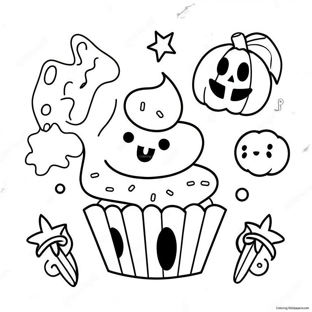 Página Para Colorear De Un Cupcake De Halloween Con Decoraciones Espeluznantes 39470