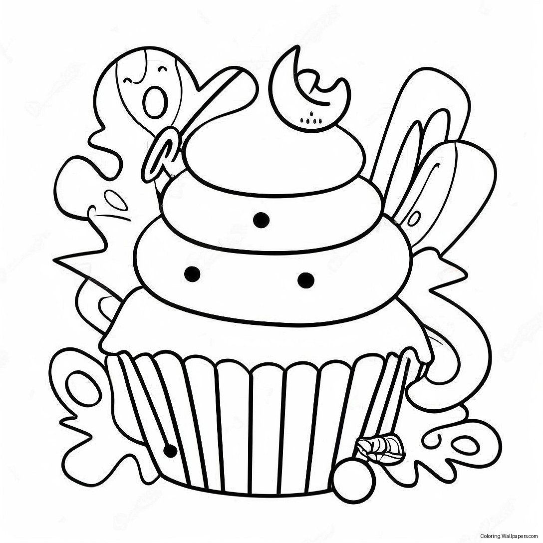 Halloween Cupcake With Spooky Toppings Coloring Page 39471