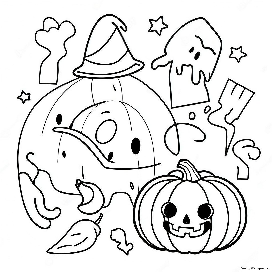 ハロウィンの落書きアートぬりえページ 36319