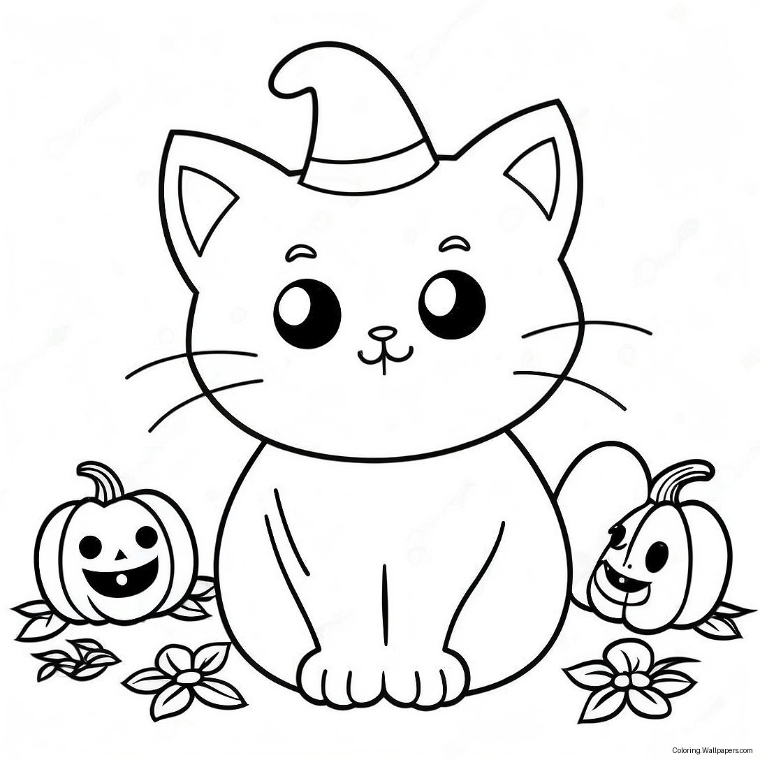 Halloween Katt Färgläggningssida 15187