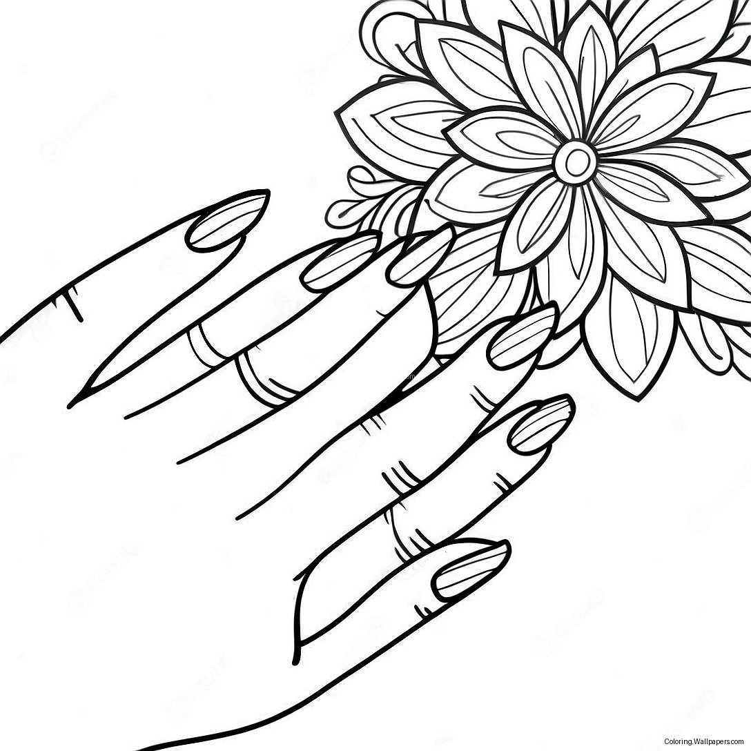 Hand Nail Art Coloring Page 53690