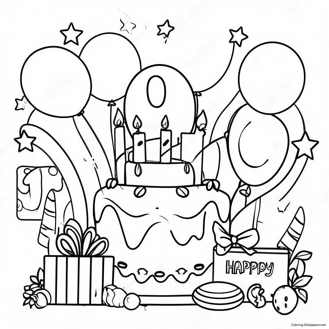 Happy 10th Birthday Celebration Coloring Page 24281