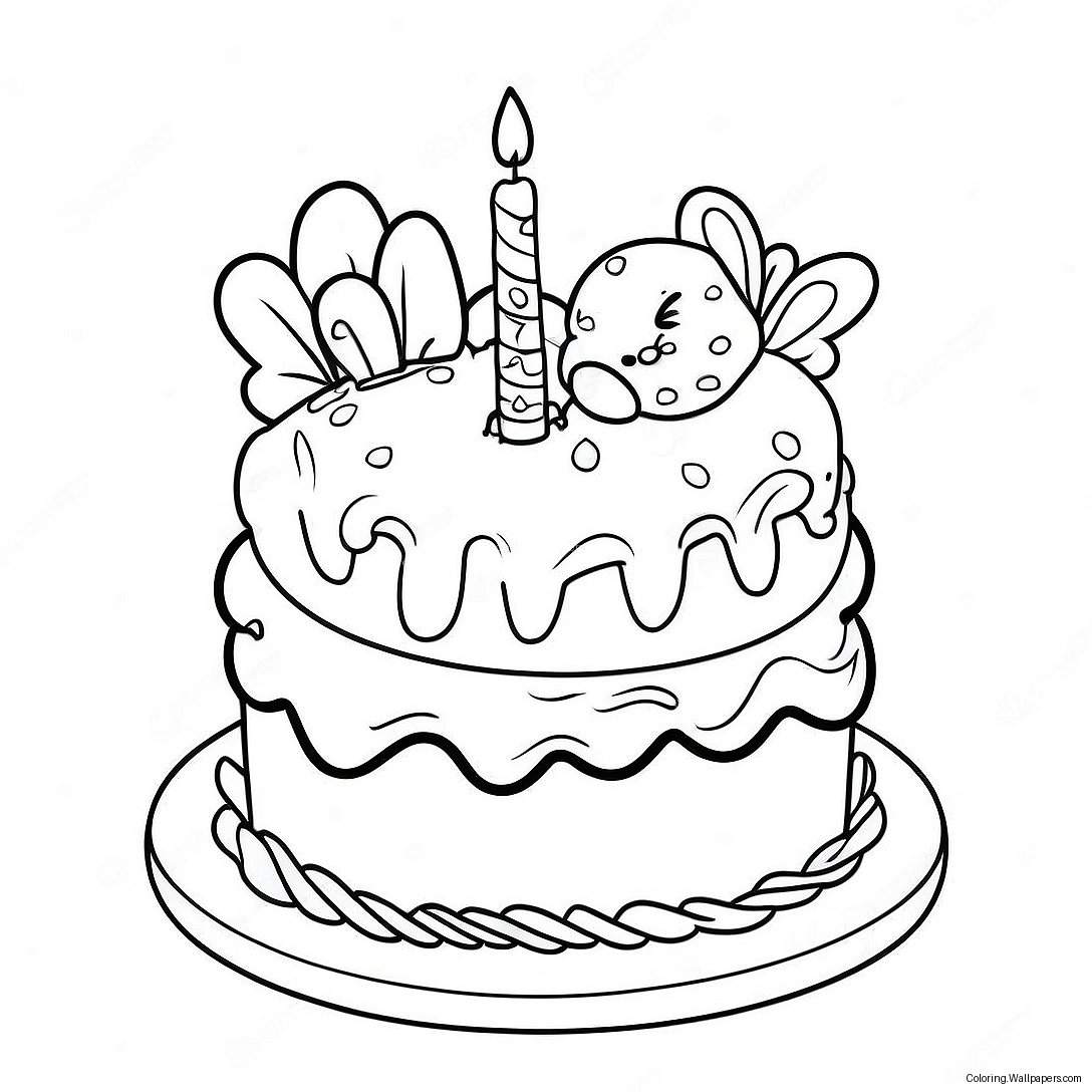 Happy 1st Birthday Cake Coloring Page 25366