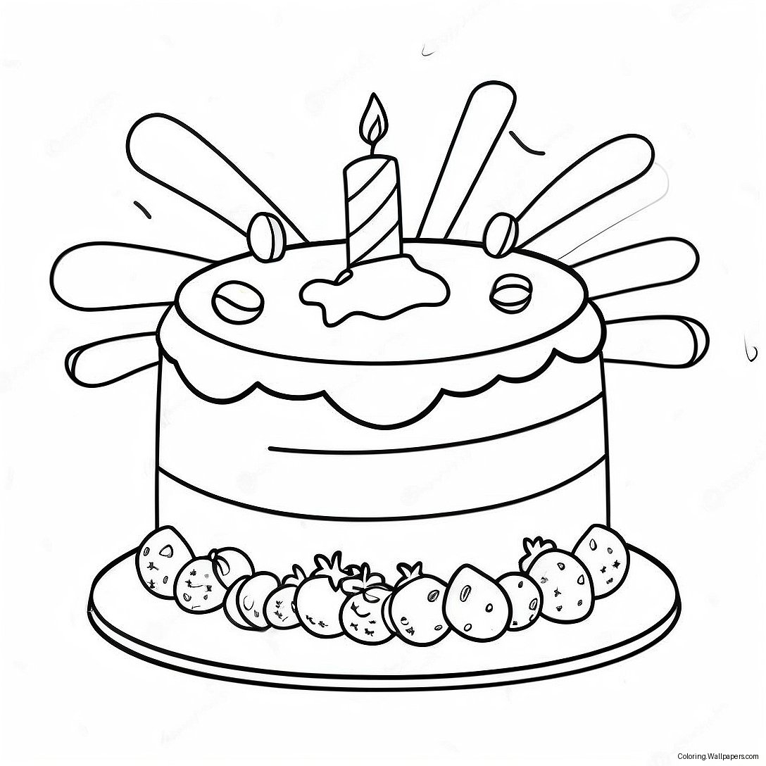 Happy 1st Birthday Cake Coloring Page 25367