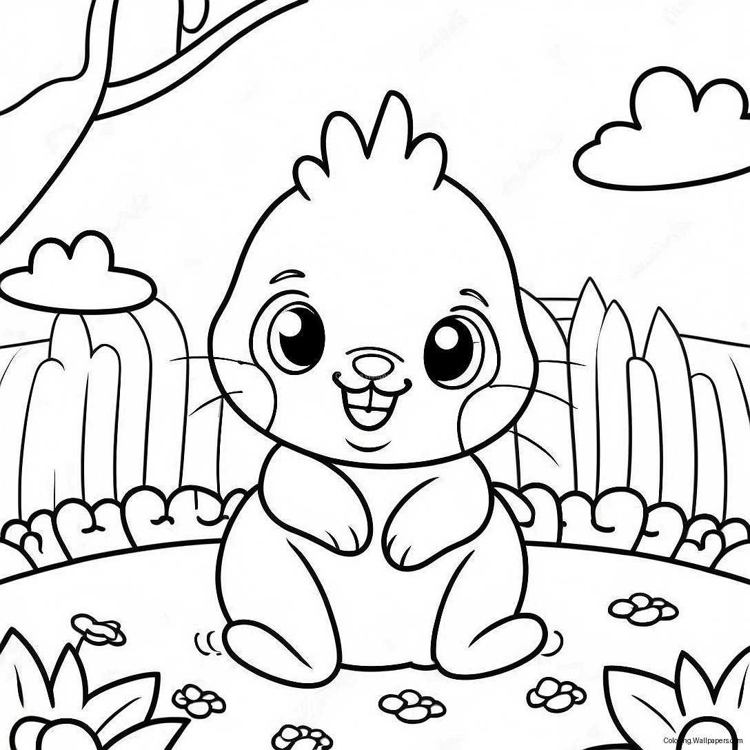 Happy Baby Bunny In The Garden Coloring Page 55338