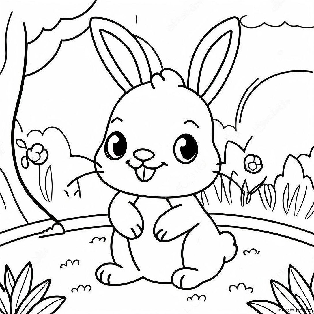 Happy Baby Bunny In The Garden Coloring Page 55339