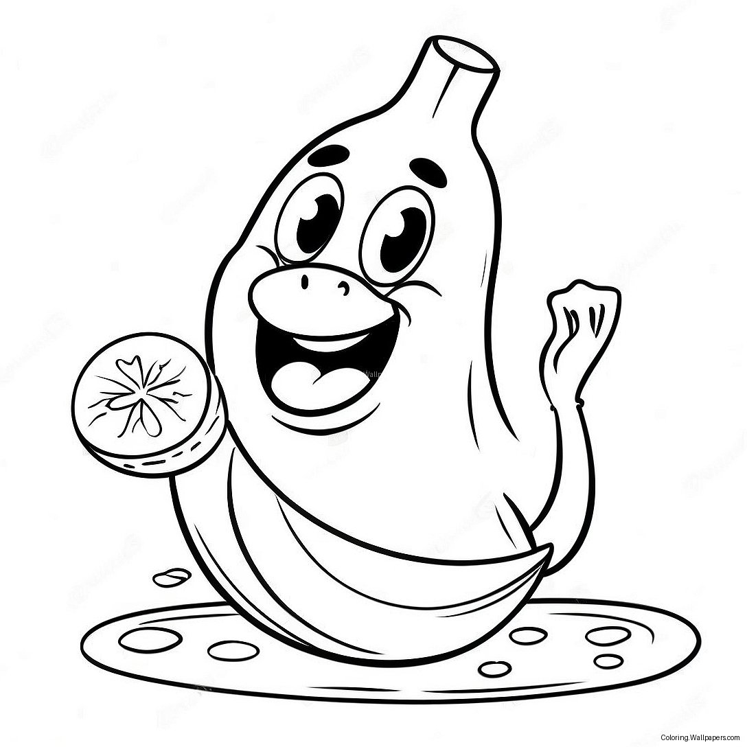 Happy Banana Eating A Slice Coloring Page 20801