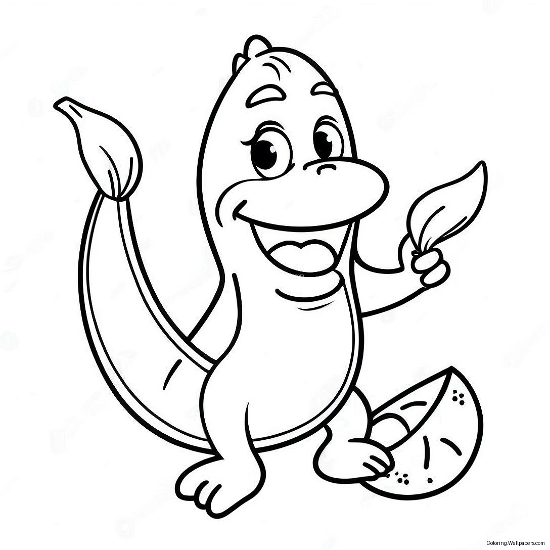 Happy Banana Eating A Slice Coloring Page 20803