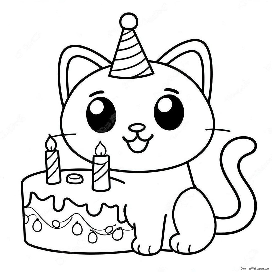 Page À Colorier De Chat D'anniversaire Heureux 26997