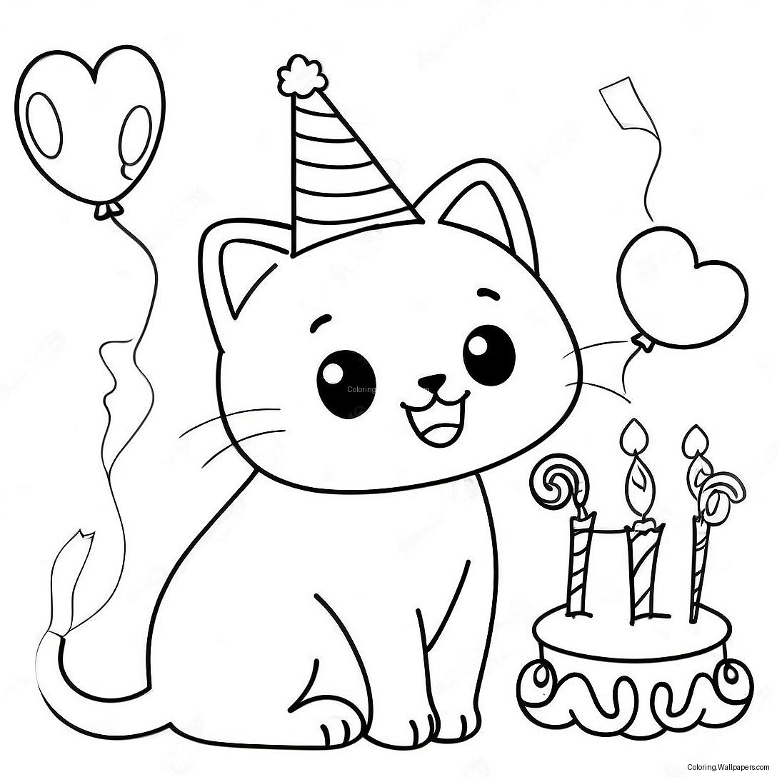 Página Para Colorir De Gato Feliz Aniversário 26999