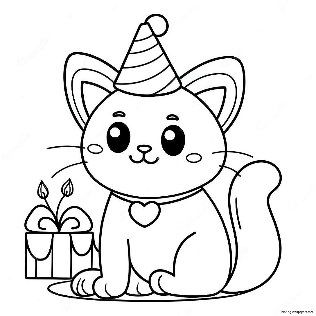 Page À Colorier De Chat D'anniversaire Heureux 27000