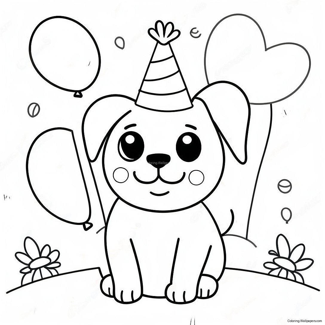 Página Para Colorear De Un Perro Feliz Con Globos De Cumpleaños 51940