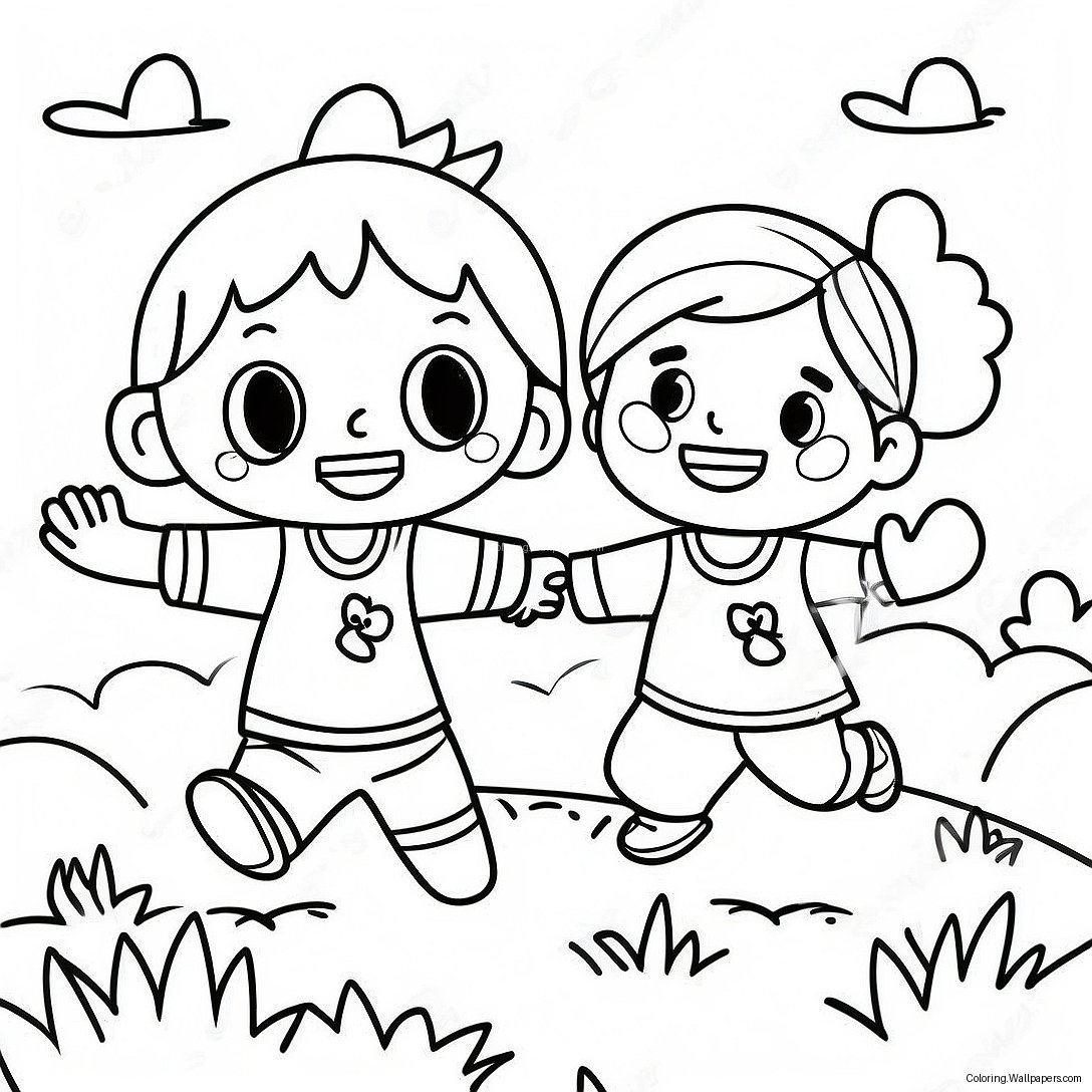 Happy Children Playing Together Coloring Page 12397