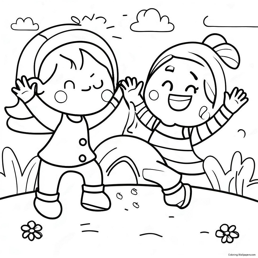 Happy Children Playing Together Coloring Page 12398