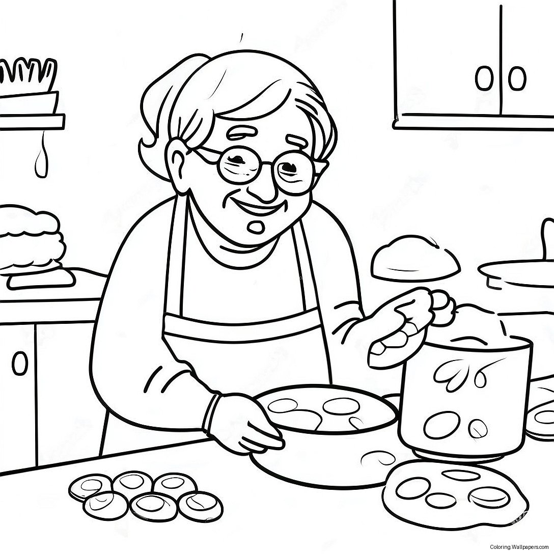 Happy Grandma Baking Cookies Coloring Page 8053