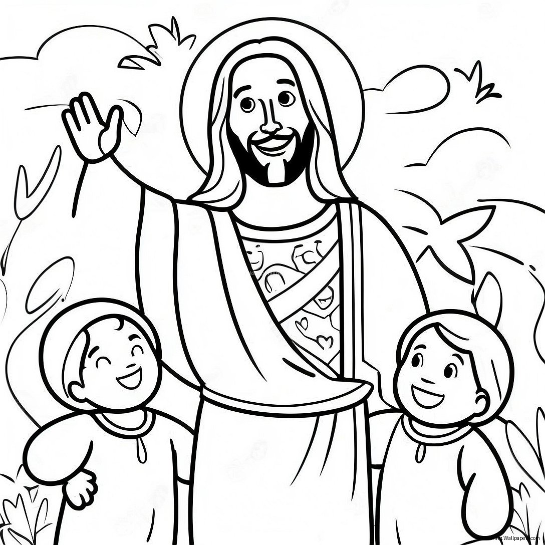 Happy Jesus With Children Coloring Page 21030