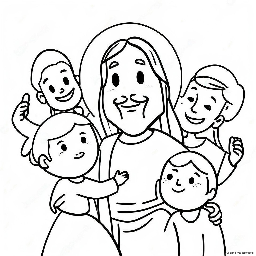 Jésus Heureux Avec Des Enfants À Colorier 21031