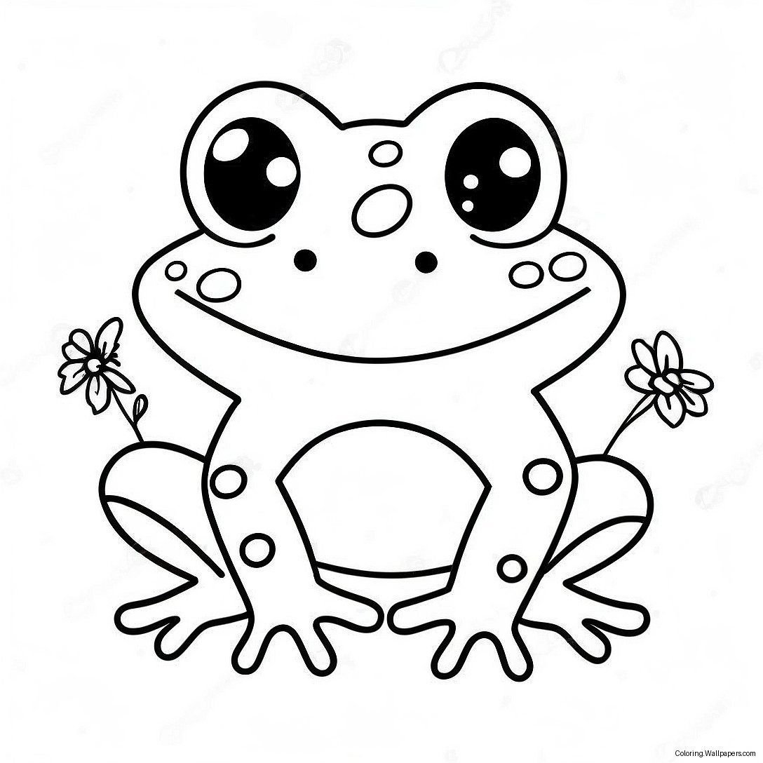 Page À Colorier De Grenouille Kawaii Heureuse Avec De Grands Yeux 40308