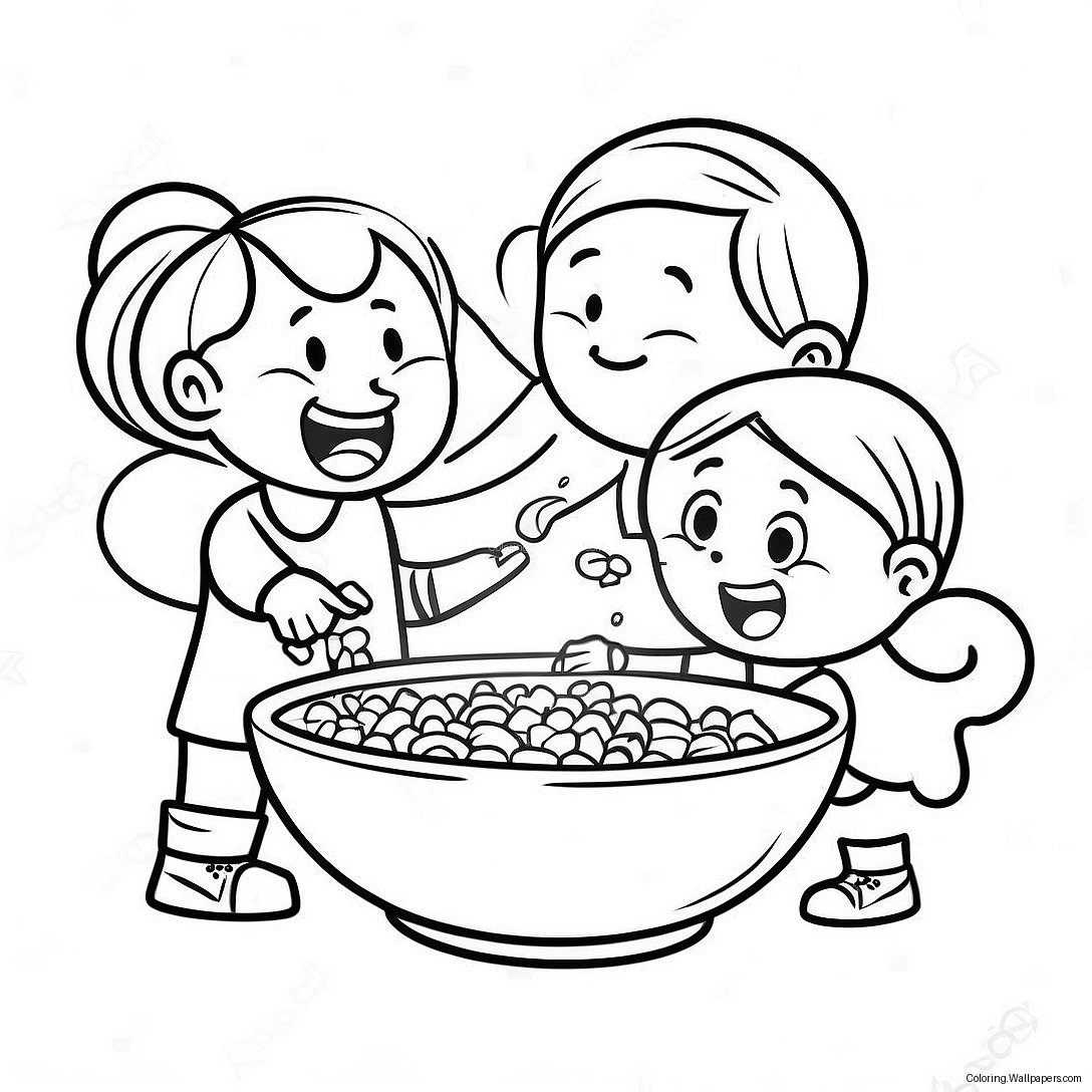 Página Para Colorear Niños Felices Comiendo Cereal 52265