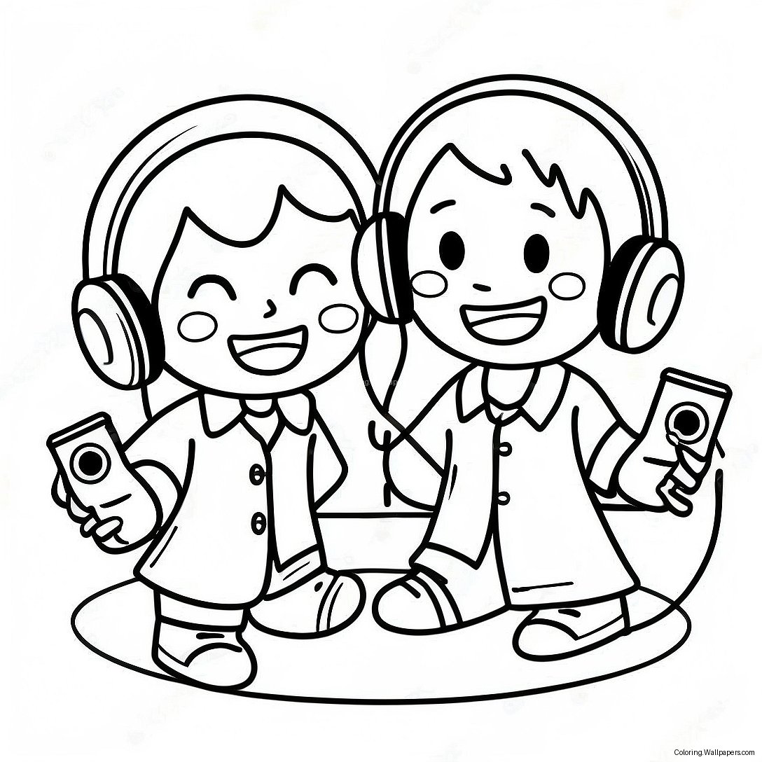 Happy Kids Listening To Music Coloring Page 27749
