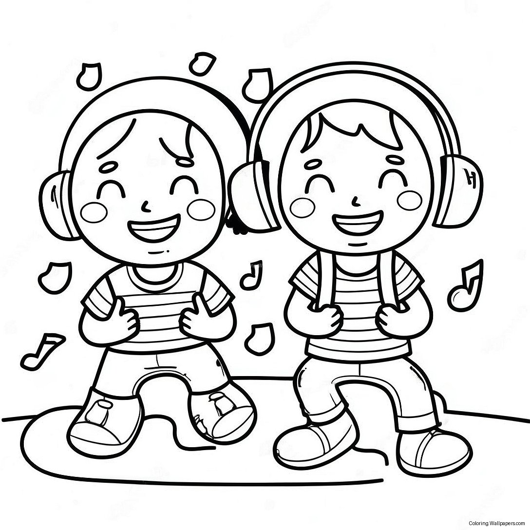 Happy Kids Listening To Music Coloring Page 27750