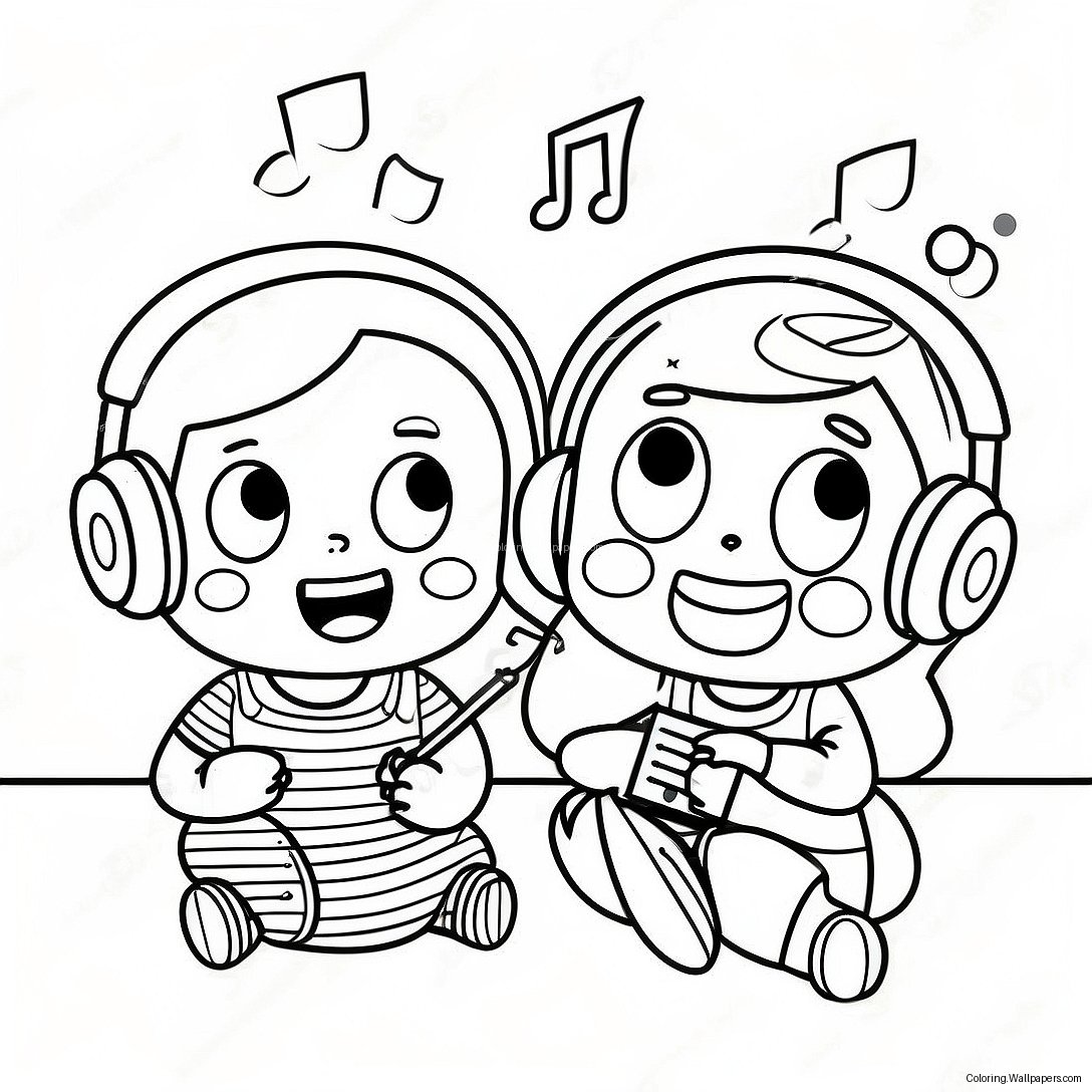 Happy Kids Listening To Music Coloring Page 27751