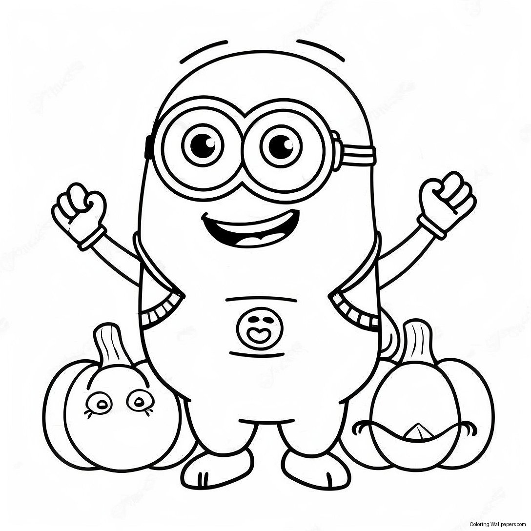 Happy Minion With Pumpkin Coloring Page 38369