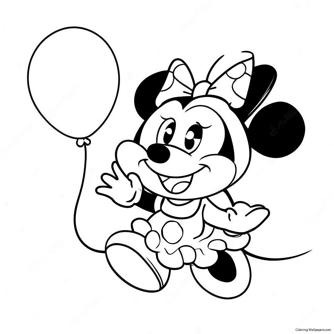 Happy Minnie Mouse With Balloons Coloring Page 99